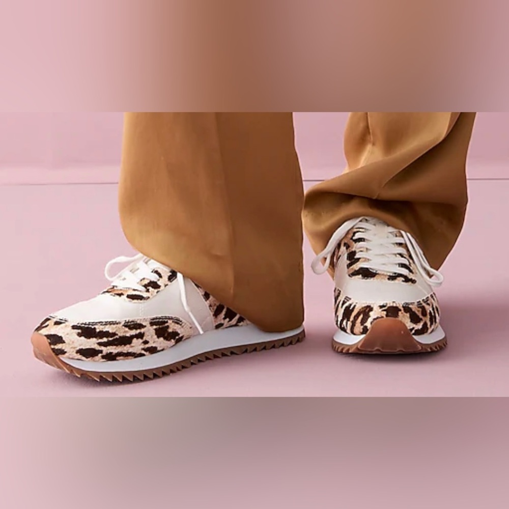 J. Crew Leopard Print White and Brown Sneakers